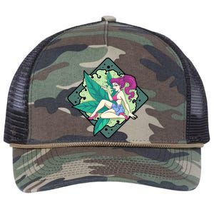 Lady Smoking Cannabis Diamond Retro Rope Trucker Hat Cap