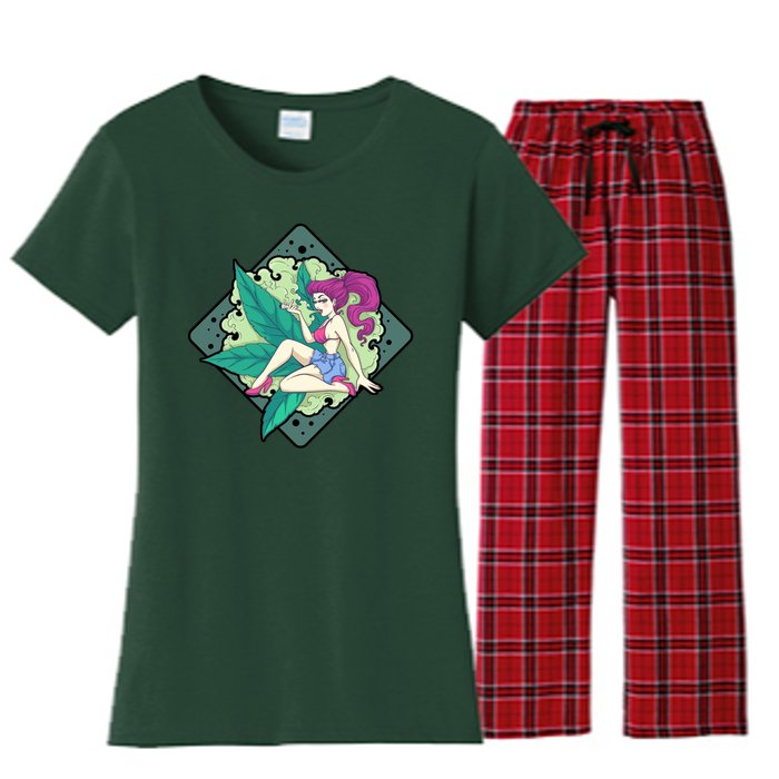 Lady Smoking Cannabis Diamond Women's Flannel Pajama Set