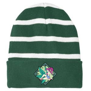 Lady Smoking Cannabis Diamond Striped Beanie with Solid Band