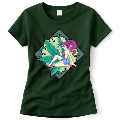 Lady Smoking Cannabis Diamond Womens T-Shirt