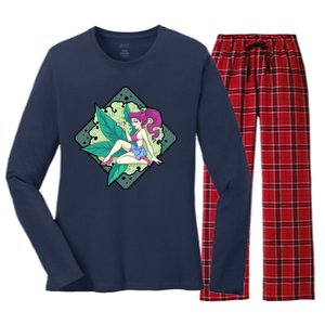 Lady Smoking Cannabis Diamond Women's Long Sleeve Flannel Pajama Set 