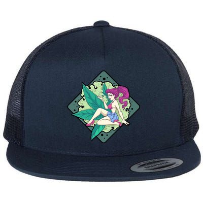 Lady Smoking Cannabis Diamond Flat Bill Trucker Hat