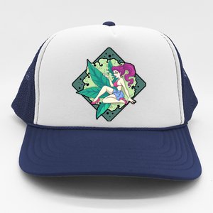 Lady Smoking Cannabis Diamond Trucker Hat