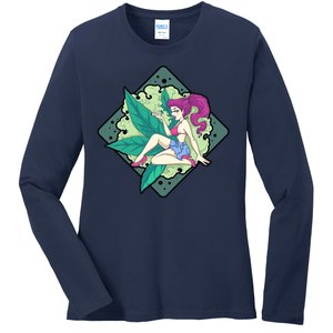 Lady Smoking Cannabis Diamond Ladies Long Sleeve Shirt