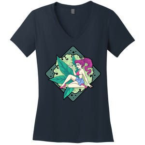 Lady Smoking Cannabis Diamond Women's V-Neck T-Shirt