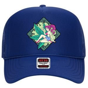 Lady Smoking Cannabis Diamond High Crown Mesh Back Trucker Hat