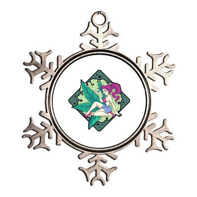 Lady Smoking Cannabis Diamond Metallic Star Ornament