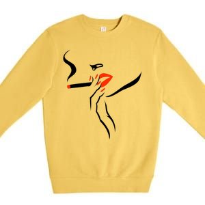 Lady Smoking Simplistic Silhouette Premium Crewneck Sweatshirt