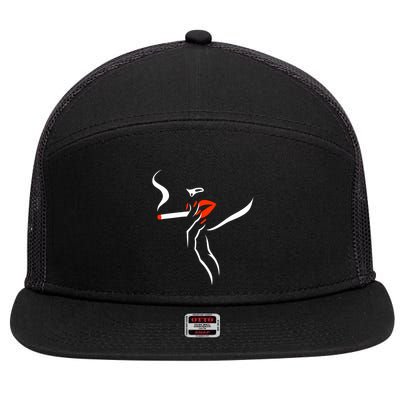 Lady Smoking Simplistic Silhouette 7 Panel Mesh Trucker Snapback Hat