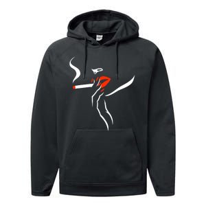 Lady Smoking Simplistic Silhouette Performance Fleece Hoodie