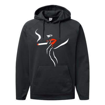 Lady Smoking Simplistic Silhouette Performance Fleece Hoodie