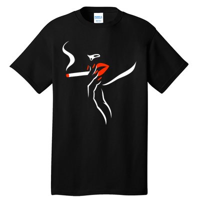 Lady Smoking Simplistic Silhouette Tall T-Shirt