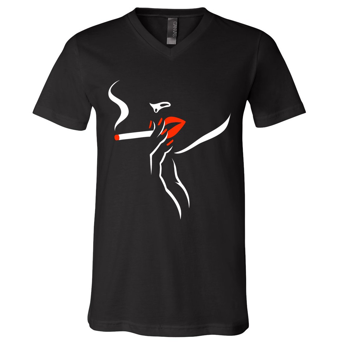 Lady Smoking Simplistic Silhouette V-Neck T-Shirt