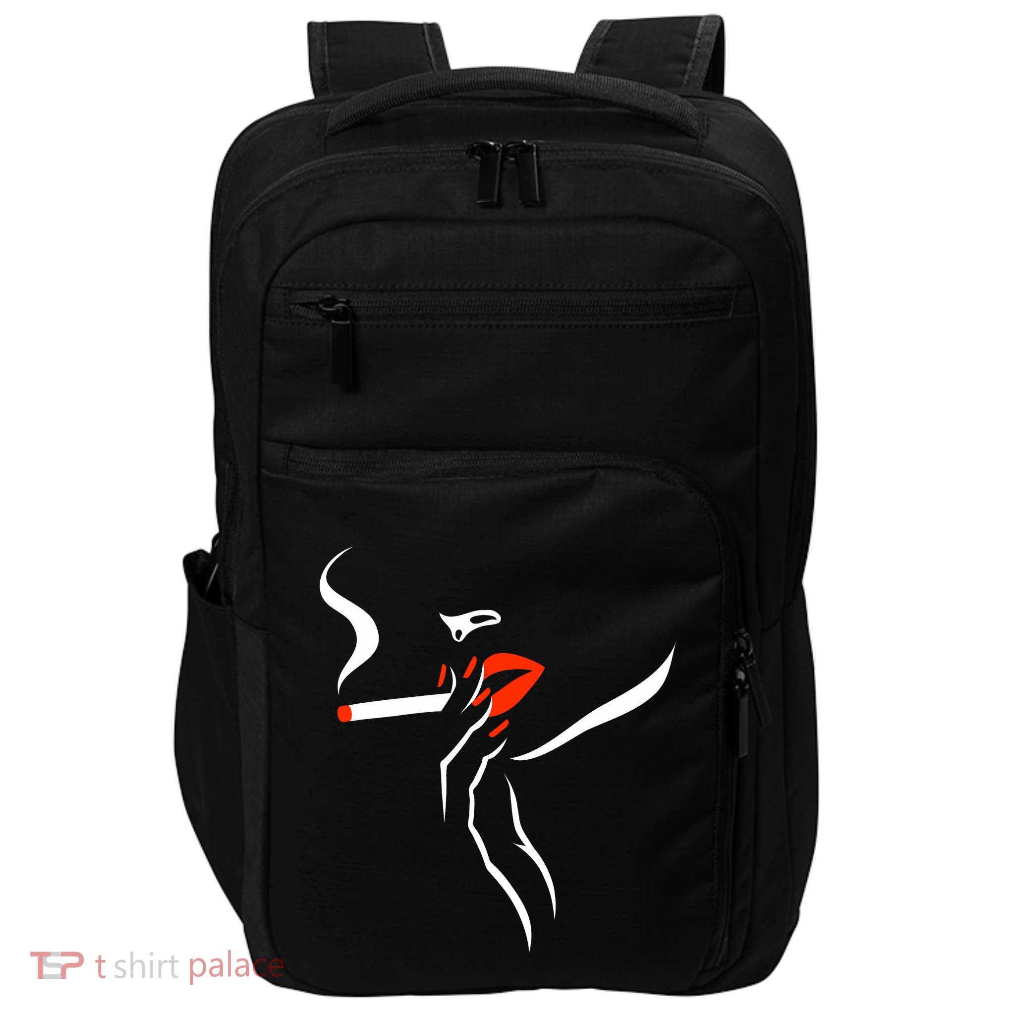 Lady Smoking Simplistic Silhouette Impact Tech Backpack