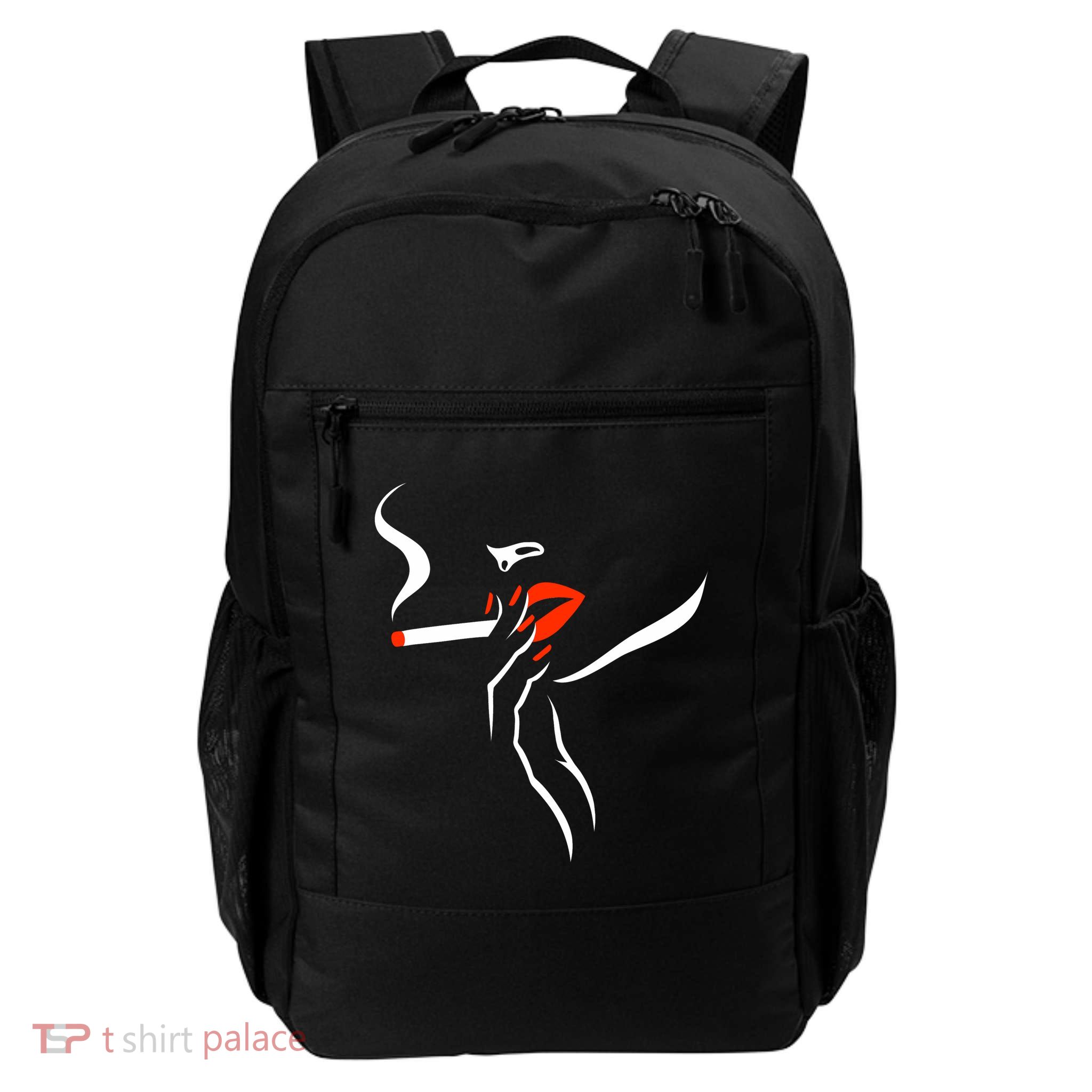 Lady Smoking Simplistic Silhouette Daily Commute Backpack