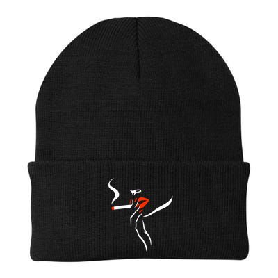 Lady Smoking Simplistic Silhouette Beanie