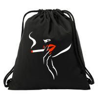 Lady Smoking Simplistic Silhouette Drawstring Bag