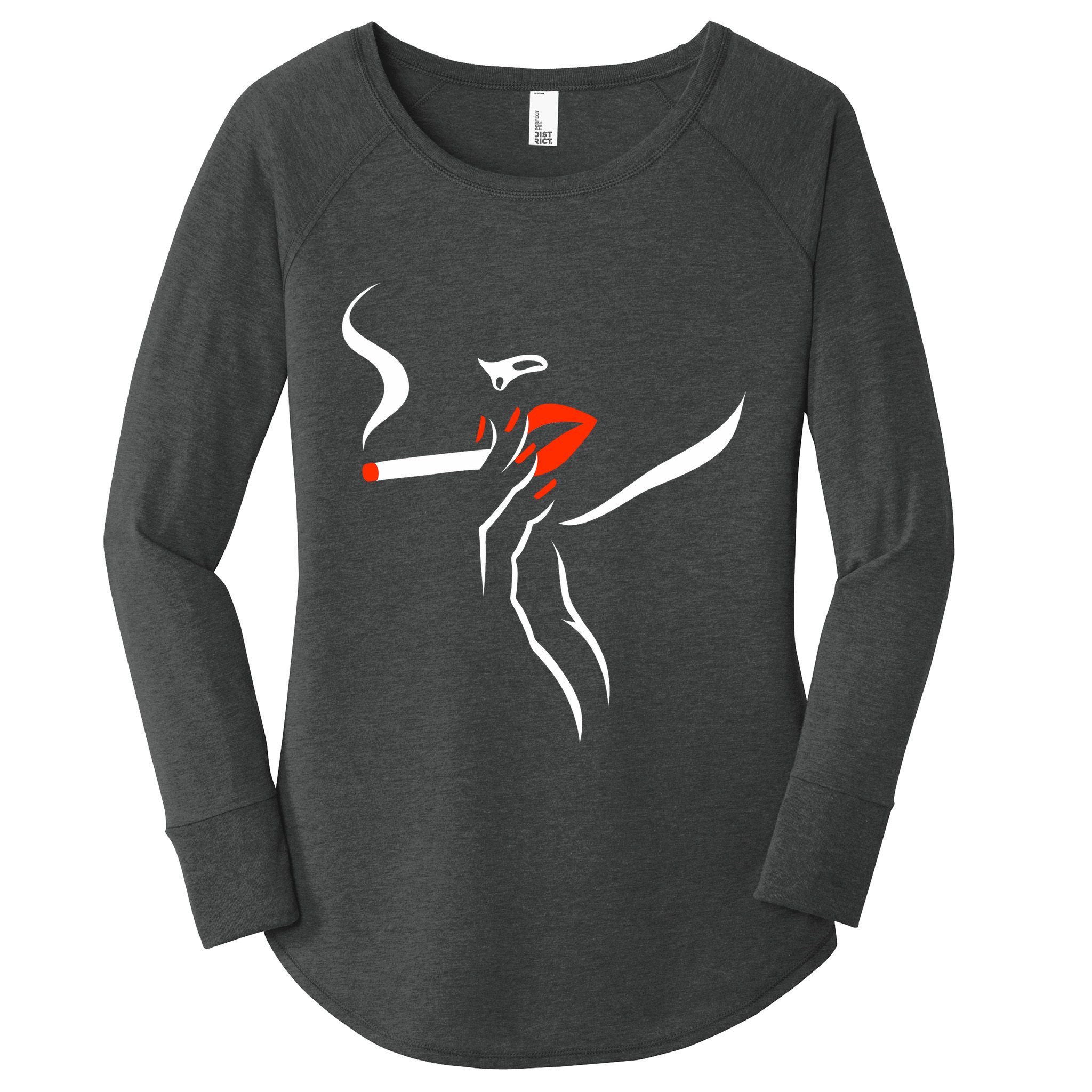 Lady Smoking Simplistic Silhouette Women's Perfect Tri Tunic Long Sleeve Shirt