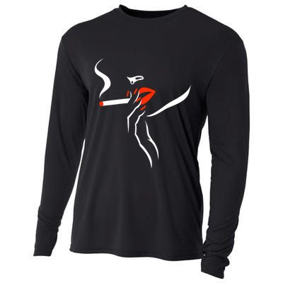 Lady Smoking Simplistic Silhouette Cooling Performance Long Sleeve Crew