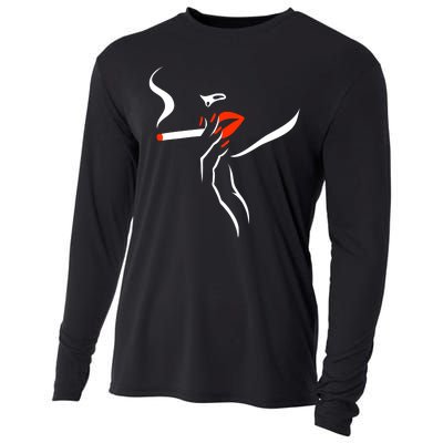 Lady Smoking Simplistic Silhouette Cooling Performance Long Sleeve Crew