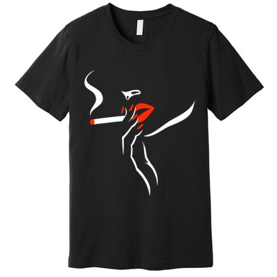 Lady Smoking Simplistic Silhouette Premium T-Shirt