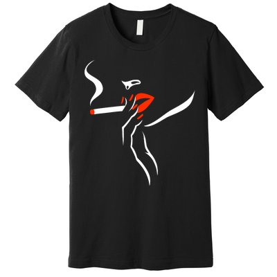 Lady Smoking Simplistic Silhouette Premium T-Shirt