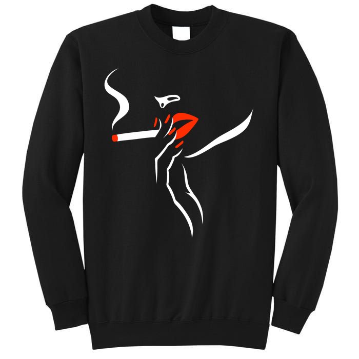 Lady Smoking Simplistic Silhouette Tall Sweatshirt