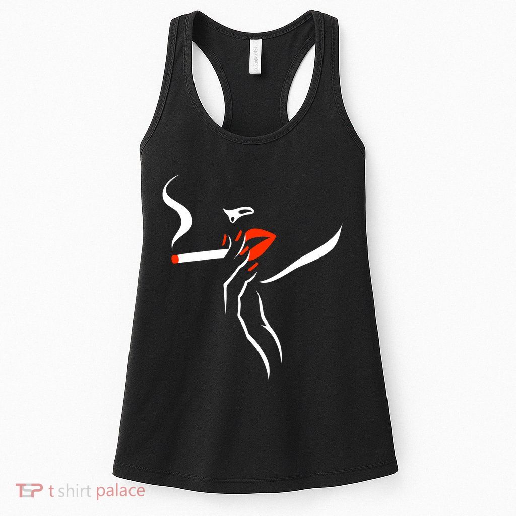 Lady Smoking Simplistic Silhouette Womens Tank Top