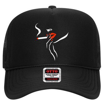 Lady Smoking Simplistic Silhouette Trucker Hat
