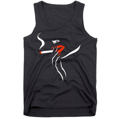 Lady Smoking Simplistic Silhouette Tank Top