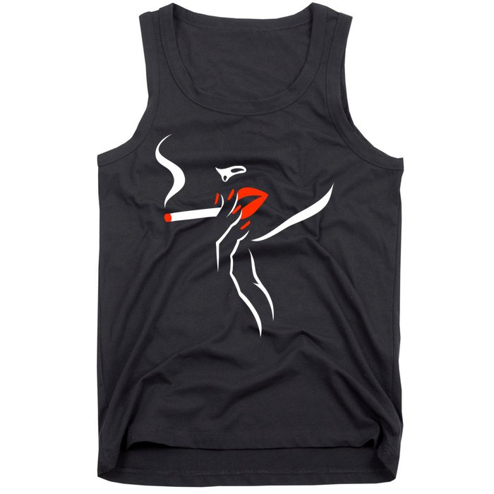 Lady Smoking Simplistic Silhouette Tank Top