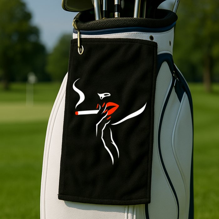 Lady Smoking Simplistic Silhouette Golf Towel