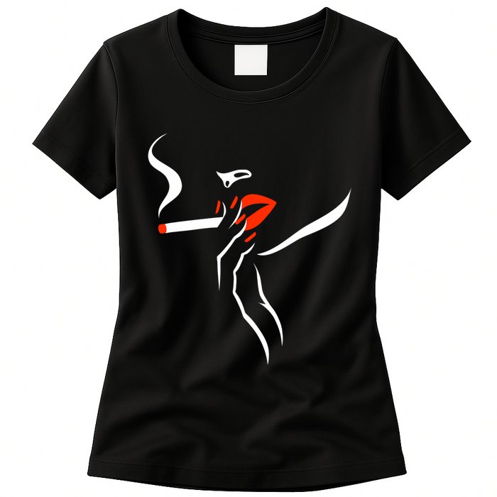 Lady Smoking Simplistic Silhouette Womens T-Shirt