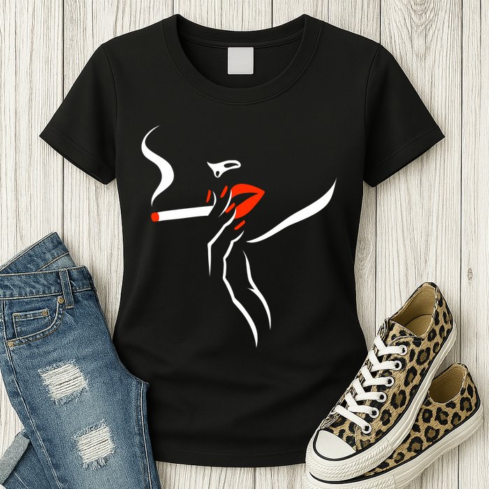 Lady Smoking Simplistic Silhouette Womens T-Shirt