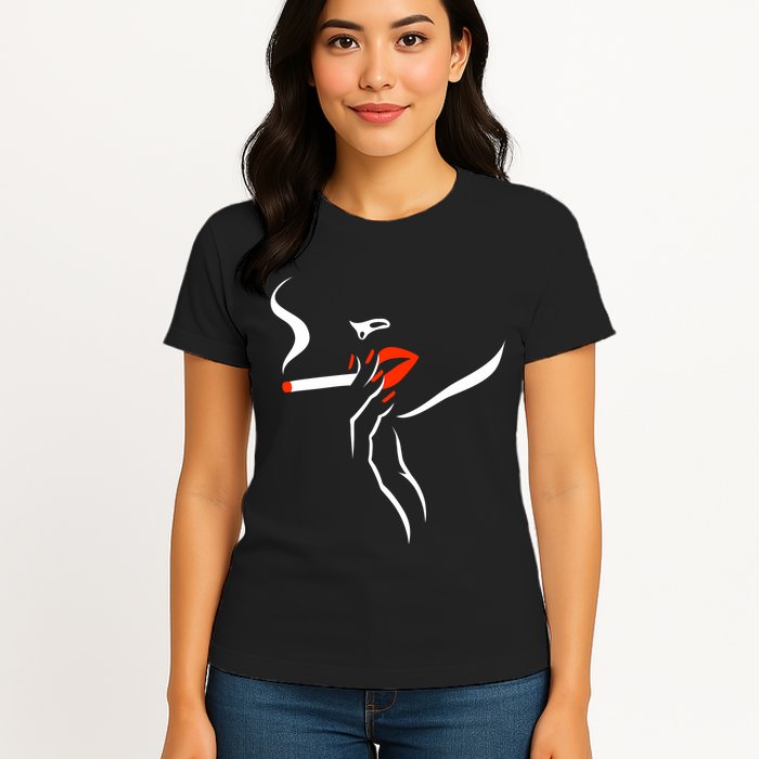 Lady Smoking Simplistic Silhouette Womens T-Shirt
