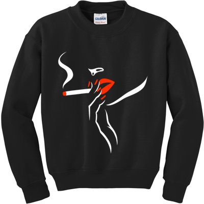 Lady Smoking Simplistic Silhouette Kids Sweatshirt