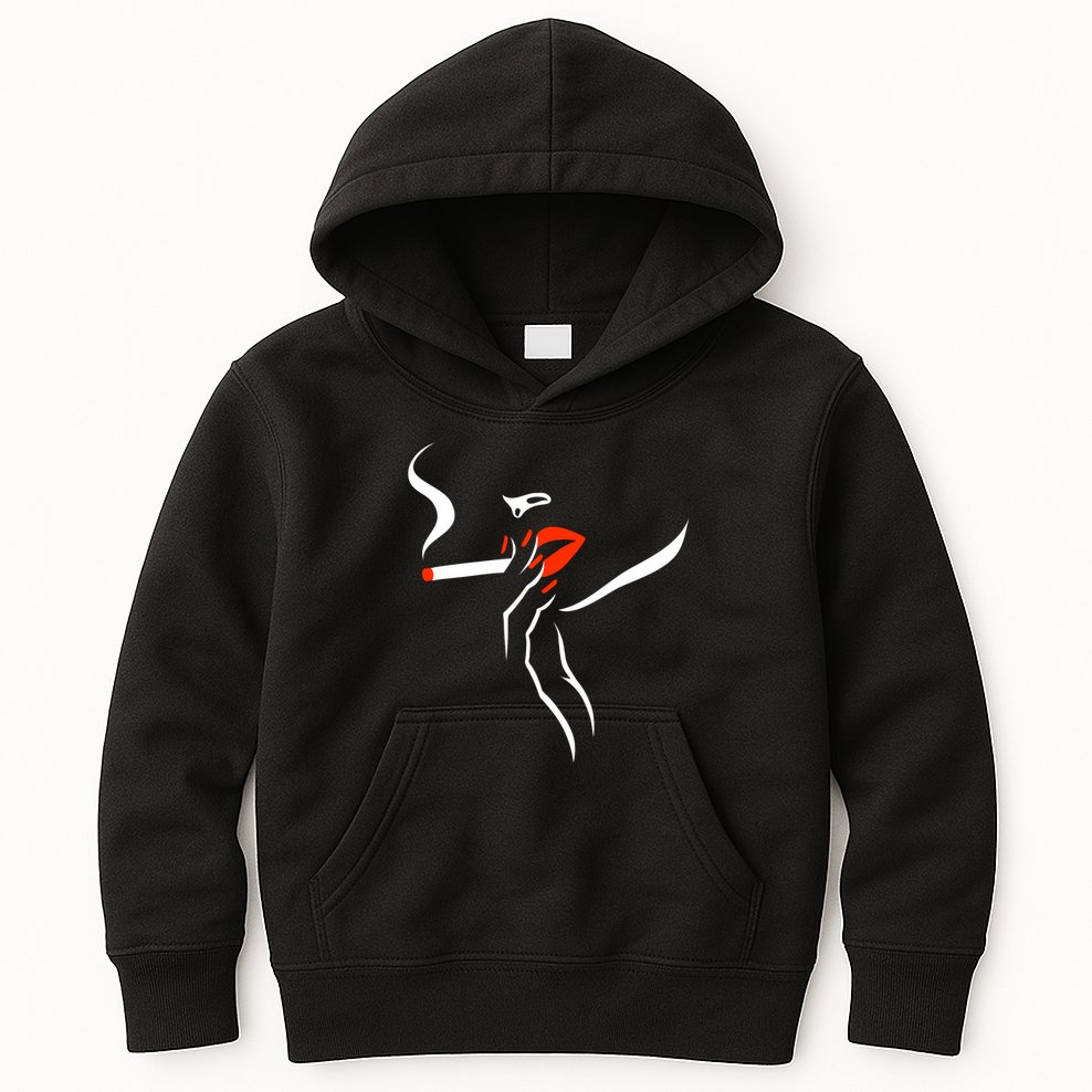 Lady Smoking Simplistic Silhouette Kids Hoodie