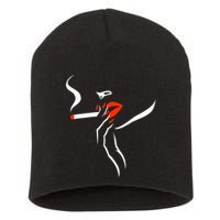Lady Smoking Simplistic Silhouette Short Acrylic Beanie