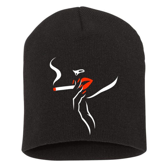 Lady Smoking Simplistic Silhouette Short Acrylic Beanie