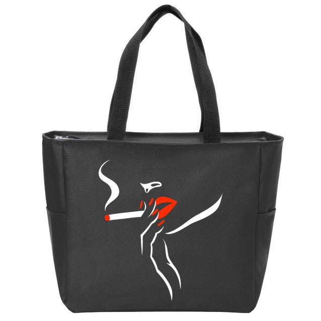 Lady Smoking Simplistic Silhouette Zip Tote Bag