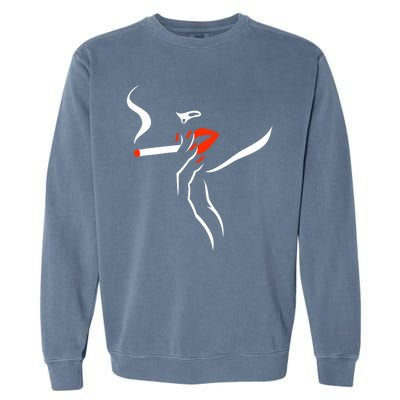 Lady Smoking Simplistic Silhouette Garment-Dyed Sweatshirt