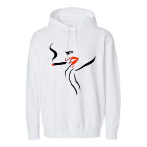 Lady Smoking Simplistic Silhouette Garment-Dyed Fleece Hoodie