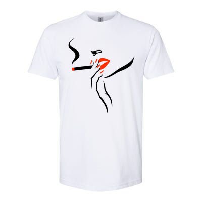 Lady Smoking Simplistic Silhouette Softstyle CVC T-Shirt