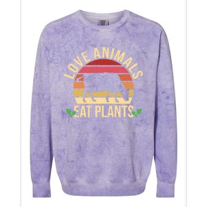 Love Animals Eat Plants Funny Gift Funny Vegan And Vegetarian Gift Colorblast Crewneck Sweatshirt