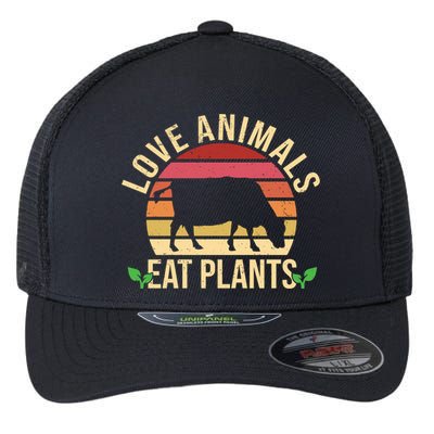 Love Animals Eat Plants Funny Gift Funny Vegan And Vegetarian Gift Flexfit Unipanel Trucker Cap