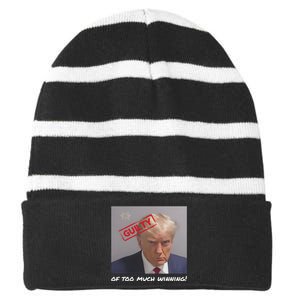 Liberal Advisory Explicit Content Trump Mugshot Striped Beanie with Solid Band