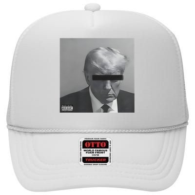 Liberal Advisory Explicit Content Trump Mugshot High Crown Mesh Back Trucker Hat