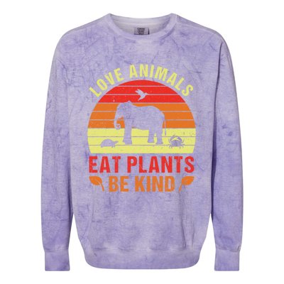 Love Animals Eat Plants Meme Vegan Plant Powered Vegetarian Gift Colorblast Crewneck Sweatshirt