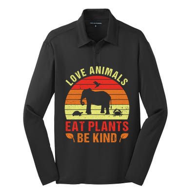 Love Animals Eat Plants Meme Vegan Plant Powered Vegetarian Gift Silk Touch Performance Long Sleeve Polo