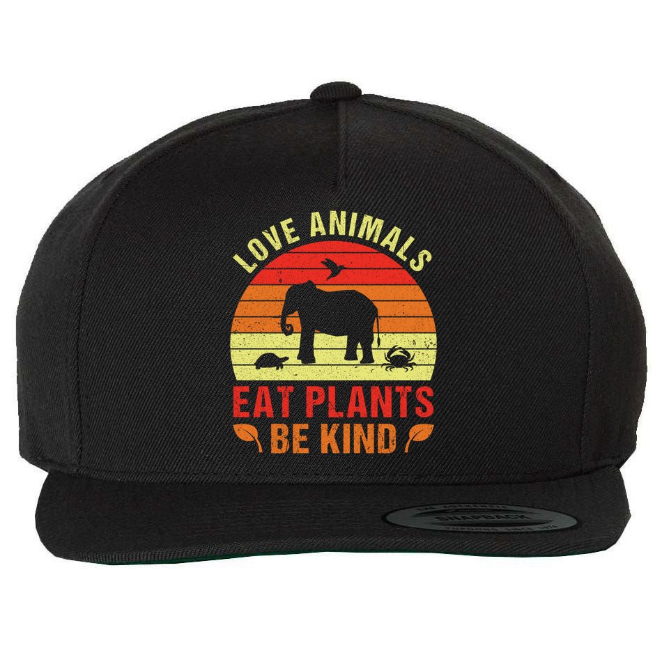 Love Animals Eat Plants Meme Vegan Plant Powered Vegetarian Gift Wool Snapback Cap